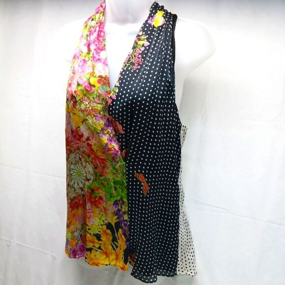 Single by Los Angeles Floral/ Poke-a-dot Artwear Silk Lined Halter Blouse Small. - Picture 6 of 13